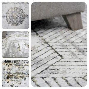 Grey Rugs for Living Room Gold Metallic Sheen Glamorous Home Decor Carpet Mats - Picture 1 of 23