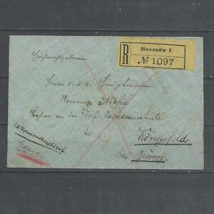 Austria Poland 1909 Germany Letter Registered Rzeszow Konigsfeld 1908 PM.Error
