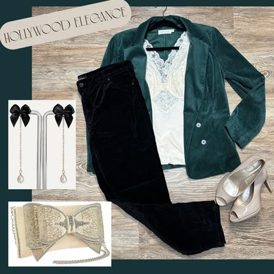 Women's Luxe Soft Black Velvet Slim Tapered High Rise Pant Cocktail Party Sz: 14 - Image 1 of 4