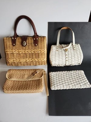 Lote 4 Monederos Vintage Tejidos con Mango Ratán Años 60 Bolso sin asas Ver descripción Cada uno Foto 1 de 4