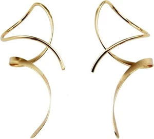 Pendientes para Mujer Pendientes enhebrador Espiral Pendientes Oro 14K Doblados a Mano Cuelgan E - Imagen 1 de 6