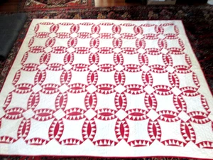Antique Hand Sewn - QUILT - 1800s - RED & WHITE - EYE DAZZLER Pattern #1 of 4 - Picture 1 of 14