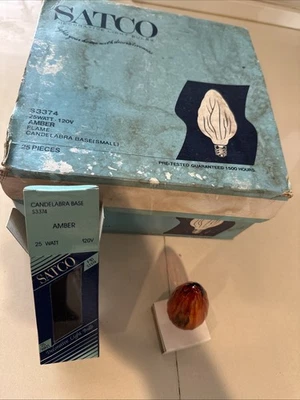 Satco 25W Amber Flame Candelabra Base Bulb Vintage Case Of 25 RARE - Image 1 of 4