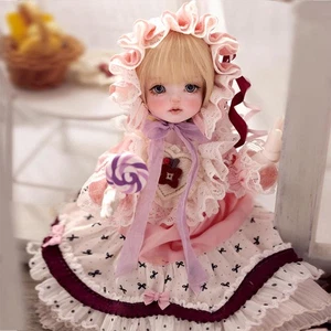 1/6 BJD Doll Face Makeup Lolita Girl Pink Lace Dress Ruffled Hat Full Set Gift - Bild 1 von 10