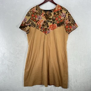Vintage E Style Kleid Damen 18 hellbraun Ethno Mini gewebt Flachsmischung künstlerisch 80er - Bild 1 von 12