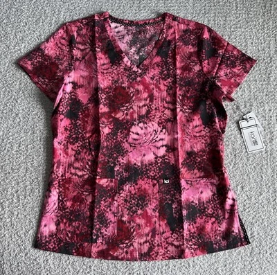 Koi Next Gen Scrub Top Women’s Sz Medium Pink Energy Ikat Floral Stretch Nursing - Image 1 of 4