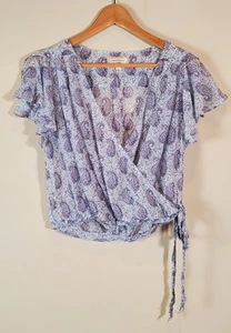 Anthropologie Moulinette Soeurs Größe 0 Faux Wickel Flatterärmel Cropped Bluse - Bild 1 von 14