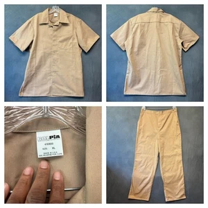 Cal Pia Prison Uniform Mens XL Made in USA Canvas Beige Pants Snap Button Shirt - Picture 1 of 16