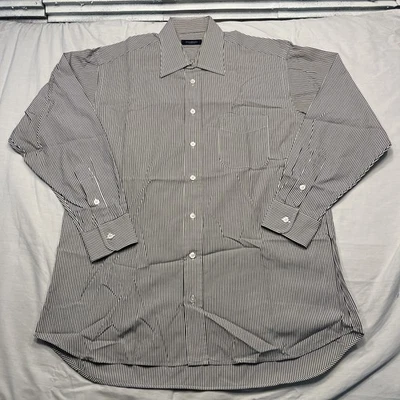 Burberry London Shirt Mens 16 33 Black White Stripe Button Up Made USA Classic - Image 1 of 4