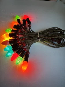 Vintage 15 Light String Christmas Tree Lights Working Wooden Bead Holders Noma - Picture 1 of 5