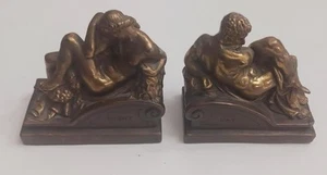 VINTAGE NACHT UND TAG MICHELANGELO BUCHSTÜTZEN BRONZE ÜBER GIPS - Bild 1 von 10