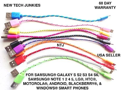 SHORT 8" Braided MICRO USB power cord Charger Cable for Galaxy s3 s4 s6 s6+ s7 - Image 1 of 4