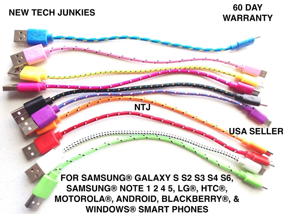 SHORT 8" Braided MICRO USB power cord Charger Cable for Galaxy s3 s4 s6 s6+ s7 - Image 1 of 4