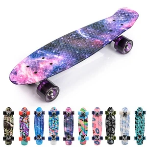 Skateboard Plastic Mini Cruiser 22" Retro Board  Kickboard Kids 10 COLOURS Gift - Picture 1 of 18