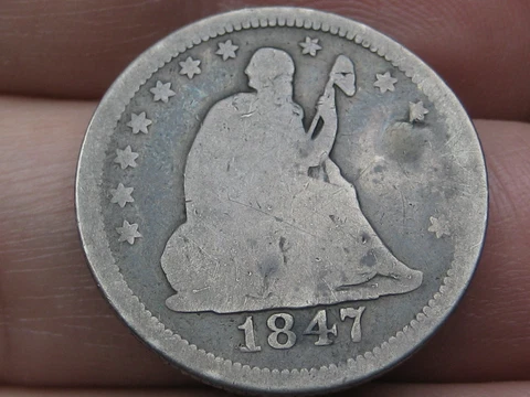 1847 P Silver Seated Liberty Quarter- Good Details Cover