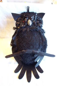 Vintage Hard Shell Plush Black Owl Blinking Red Eyes Door /Wall Hanging See Pics - Picture 1 of 5