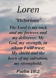 Loren ""Victorious"" scheda di significato nome ricordo con versetto biblico - Foto 1 di 1