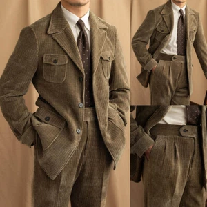 Conjunto de 2 trajes de hombre tela de cordón estilo cálido en otoño e invierno para viajes de negocios - Imagen 1 de 19