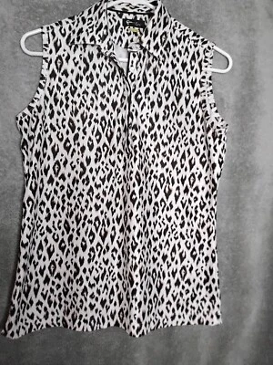 Greg Norman PlayDry Golf Polo Shirt Womens Size S White Brown Leopard Sleeveless - Image 1 of 4