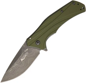 Kershaw Knockout A/O Damascus Steel Blade Olive Green Folding Knife 1870OLDAM - Picture 1 of 1