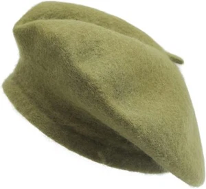 ZLYC Wool French Beret Hat Solid Color Cap for One Size, Olive Green  - Picture 1 of 6
