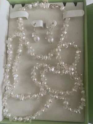 NUEVO Juego de collar pendientes de cristal de perlas de agua dulce Coldwater Creek vintage Foto 1 de 4