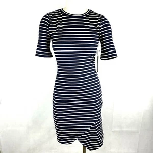 Iris Basic Women’s Body Con T-shirt Dress Striped Knit Blue Beige Size Large - Picture 1 of 7