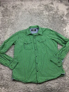 Lions Crest Button Up Shirt Mens Size XL Green Blue Plaid Long Sleeve Cotton - Picture 1 of 14
