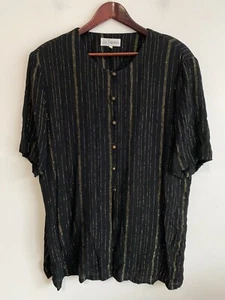 Liz Jordan Blouse Womens Plus Sz 16 Black Gold Striped Metallic Button Up Top - Picture 1 of 13