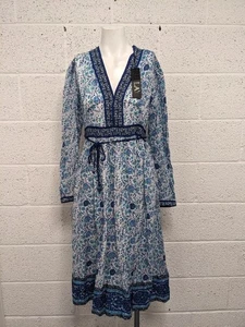 Replay Floral Midi Dress Blue 100% Cotton Lightweight Summer Size M UK 12 - New - Picture 1 of 9