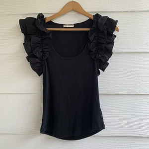 Ulla Johnson Koa Top Black Ruffled Cotton Size M Sleeveless Blouse Scoop Neck - Picture 1 of 9