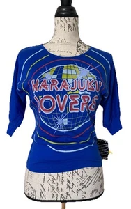 Harajuku Lovers Shirt SIZE MEDIUM Blue GWEN STEPHANIE Y2K Japan Kitch Size 12 - Picture 1 of 10