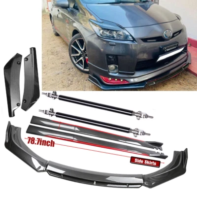 Front Rear Bumper Lip+78.7"Side Skirt Extension For Toyota Prius Carbon Fiber Foto 1 de 4
