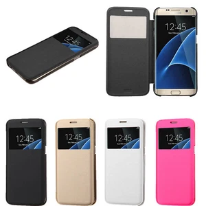 Silk Textured Flip Cover w/ Viewing Window Folio Case for Samsung Models - Picture 1 of 16