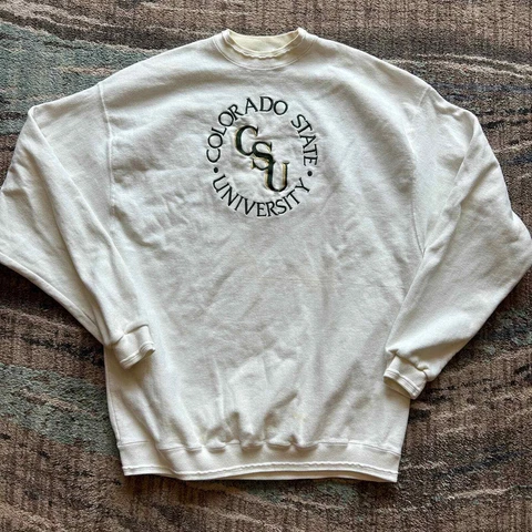 Vintage 90's CSU Colorado State Rams White Crewneck Pullover Sweatshirt Sz 2XL Cover