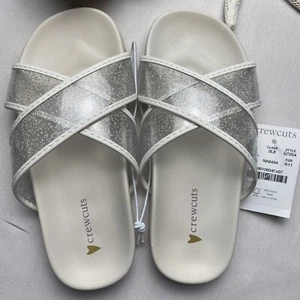 J. Crew Crewcuts Sandalen Mädchen Größe K 11 Elfenbein Glitzer Riemen Slipper Schuhe Neu mit Etikett - Bild 1 von 6