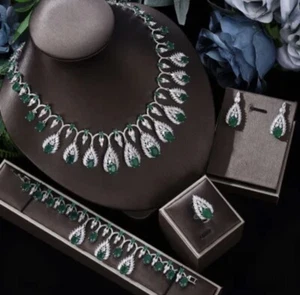Luxus Zirkon Schmuck Set für Hochzeit Indischer Bollywood Stil Funkelnder Zirkon - Bild 1 von 5