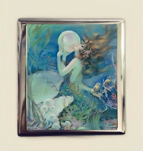 Mermaid And Pearl Cigarette Case Business Card ID Holder Wallet Art Nouveau Deco - Picture 1 of 4