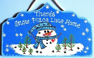 Snow Place Like Home SNOWMAN SIGN Wall Door Hanger Plaque Winter Wood Wooden - Picture 1 of 1
