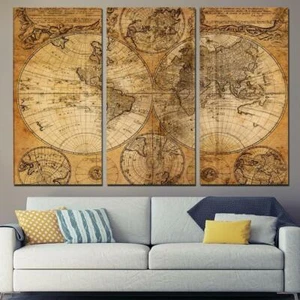 Retro Vintage World Map Canvas Prints Painting Wall Art Home Decor Picture 3PCS - Picture 1 of 1