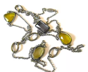 Hobbs Sadie Necklace purple green glass stones & long silver chain signed vgc - Picture 1 of 1