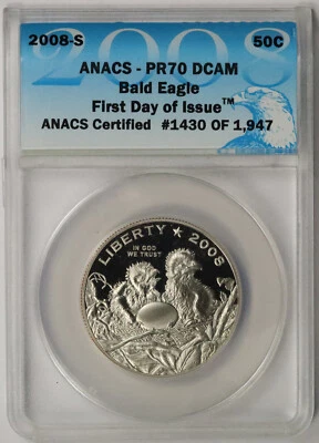 2008-S Bald Eagle Modern Commemorative 50C PR 70 DCAM ANACS First Day of Issue - Image 1 of 4