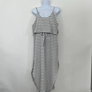 CUPSHE Maxi Dress Womens Size Large White Black Stripe Scoop Neck Sleeveless - Picture 1 of 17