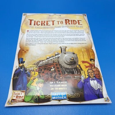 Ticket To Ride Days Wonder Rules Instrucciones Solo Repuesto Juego Pieza 2015 Foto 1 de 4