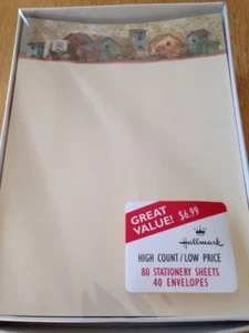 Vtg Hallmark Stationery Boxed Set Birdhouses Herbs Border 80 sheets 40 eps - Picture 1 of 5