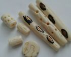 7 White Carved/Gold Batik Design Bone Beads, 12 - 52 mm. Jewellery Making/Crafts