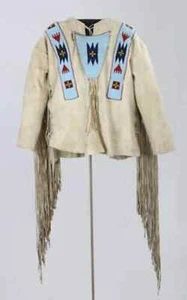 Old Style Perlen handkoloriert Buckskin Wildleder Fell Powwow Regalia Hemd NS60 - Bild 1 von 3
