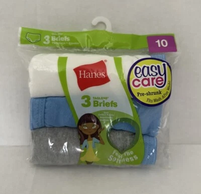 New- Hanes- Girls- 3 Pack- 100% Cotton -Brief Panties Multi Colors Girls Size 10 - Image 1 of 3
