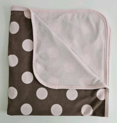 Carters Pink Brown Polka Dot Baby Blanket Fleece Soft Lovey Blankie - Image 1 of 4
