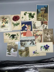 Konvolut 12 alte & antike Weihnachtspostkarten - geprägt, Stoff, Lametta - Bild 1 von 3